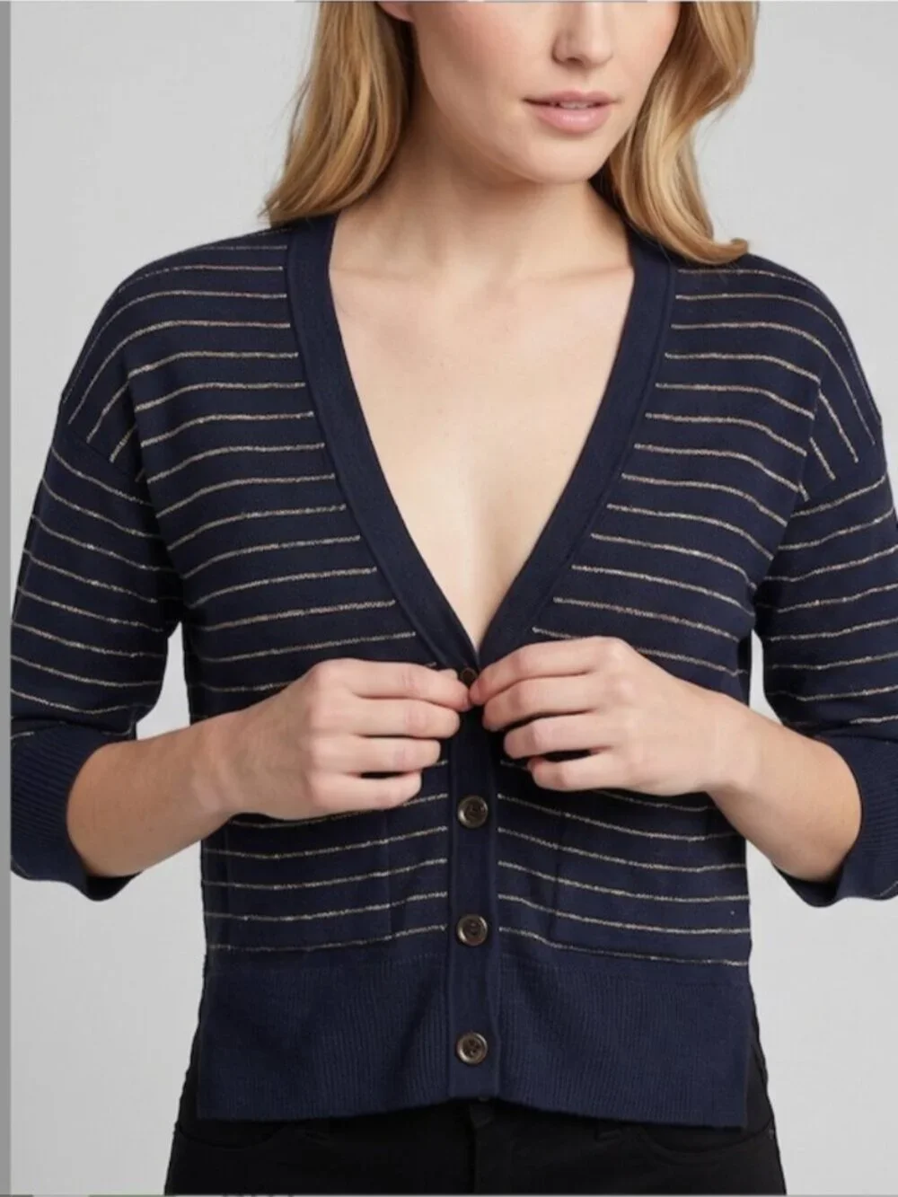Club Monaco Striped Cardigan Black and Gold - Picture 3 of 6